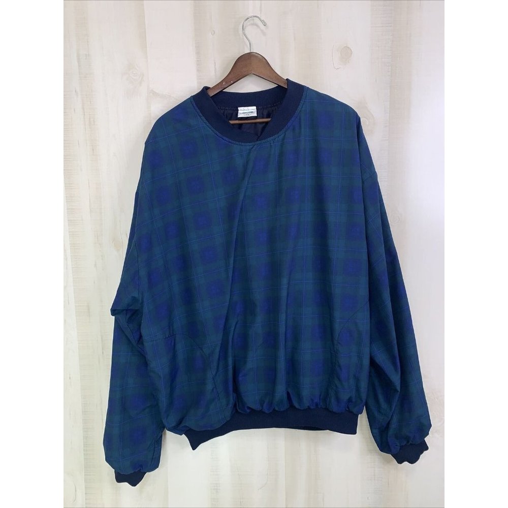 Vintage 90s Turfed Blue Green Plaid Windbreaker Pullover Jacket Mens 2XL-11491